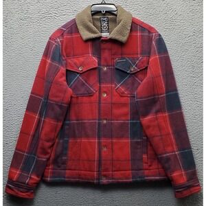 Empyre Chunky Flannel Jacket Mens M Multi Plaid Sherpa Lined Collar Button Front